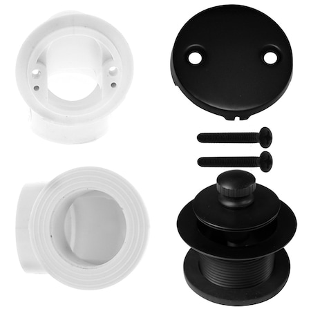 Westbrass PVC 1-1/2" Plumber's Pack Pull & Drain Bathtub Drain with Two-Hole Overflow, Matte Black D572-62